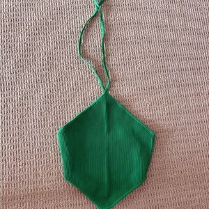 Babaton Green Halter Ribbed Knit Crop Top